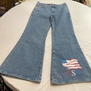 NOTHING Y2K Patriotic USA Wide Leg Flare Denim Jeans Size 13/14